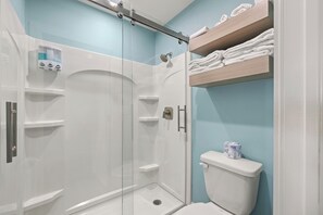 Shower, hair dryer, towels - Enhanced King Room with Sofa Bed - Upgraded Bluffs Landing Marina Stay (Corpus Christi)