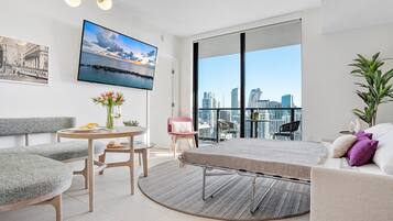 Premium Apartment, Balcony, Partial Ocean View | Living area