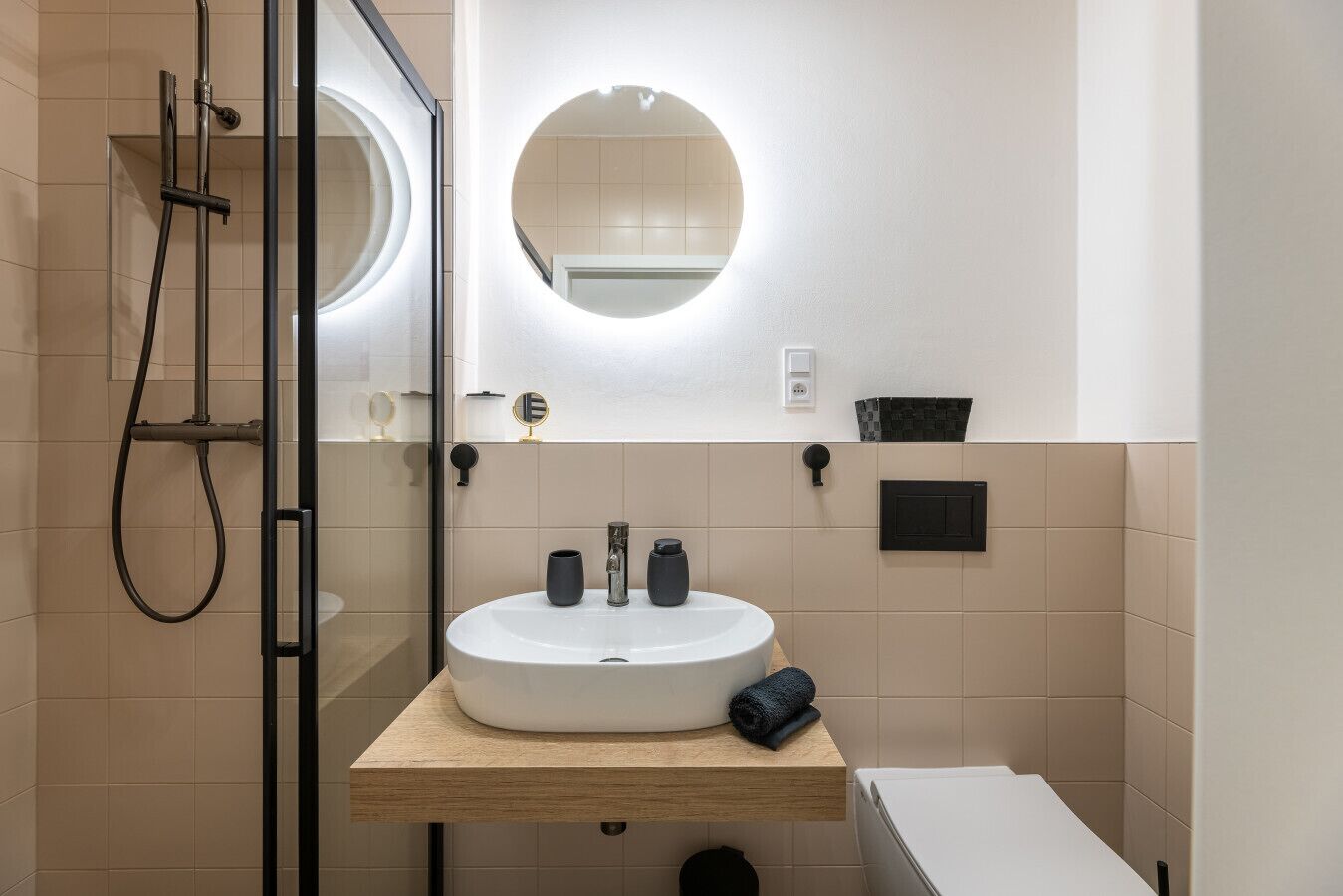 Hair dryer, towels, toilet paper