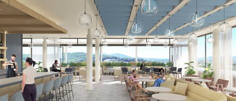 Bar sur le toit, vue sur le jardin, ouvert tous les jours