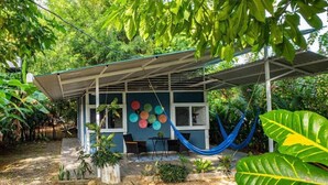 A small, modern house with a covered patio, surrounded by lush greenery. - Casitas en la Jungla - Luz Tropical (Puerto Viejo de Talamanca)