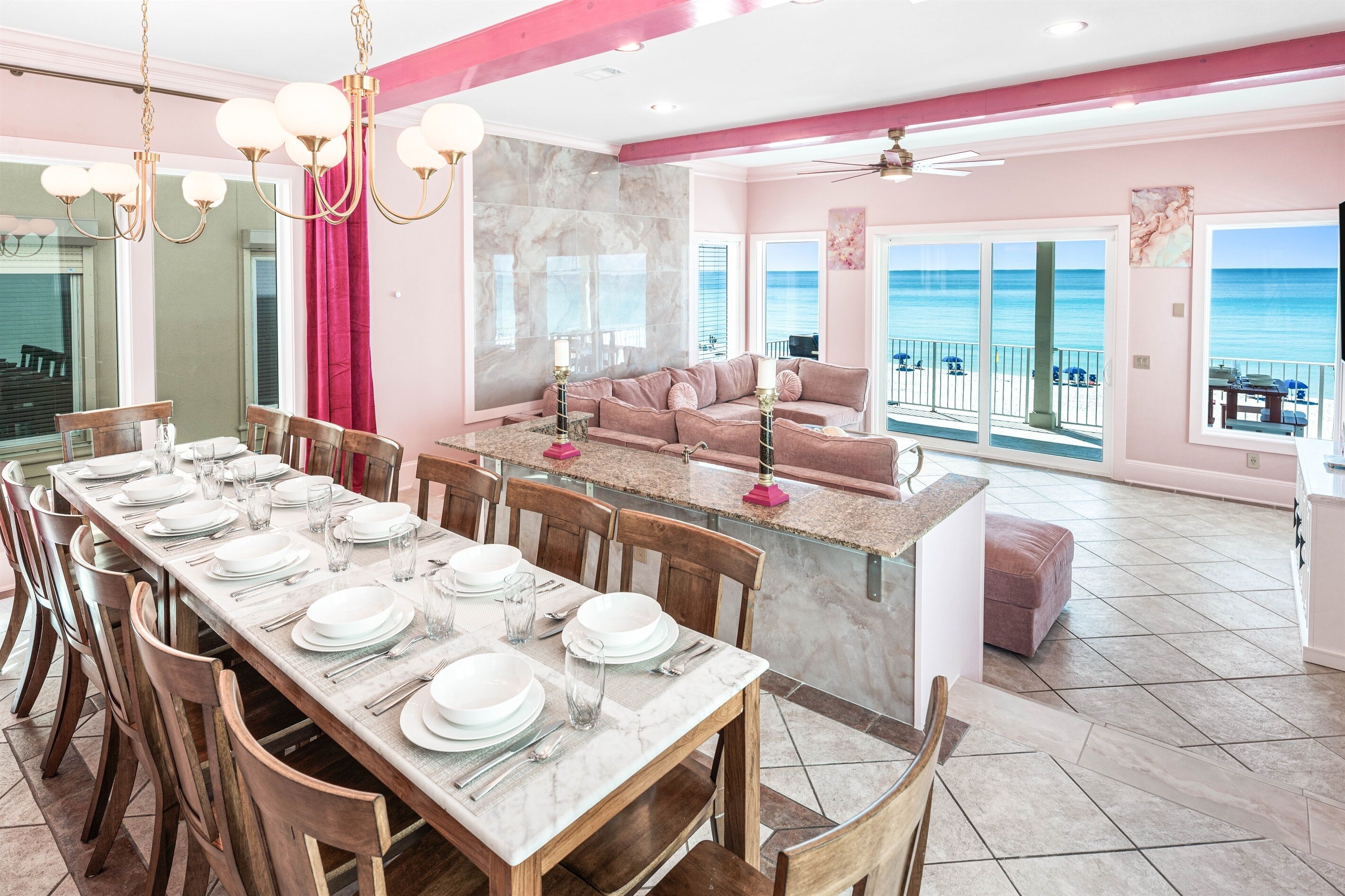 Beachfront Open Concept Dining | Living Room | Second Floor