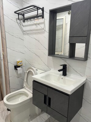Douche, serviettes fournies, savon, papier toilette
