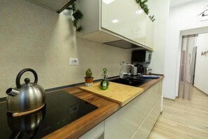 Kühlschrank, Mikrowelle, Herdplatte, Geschirrspüler