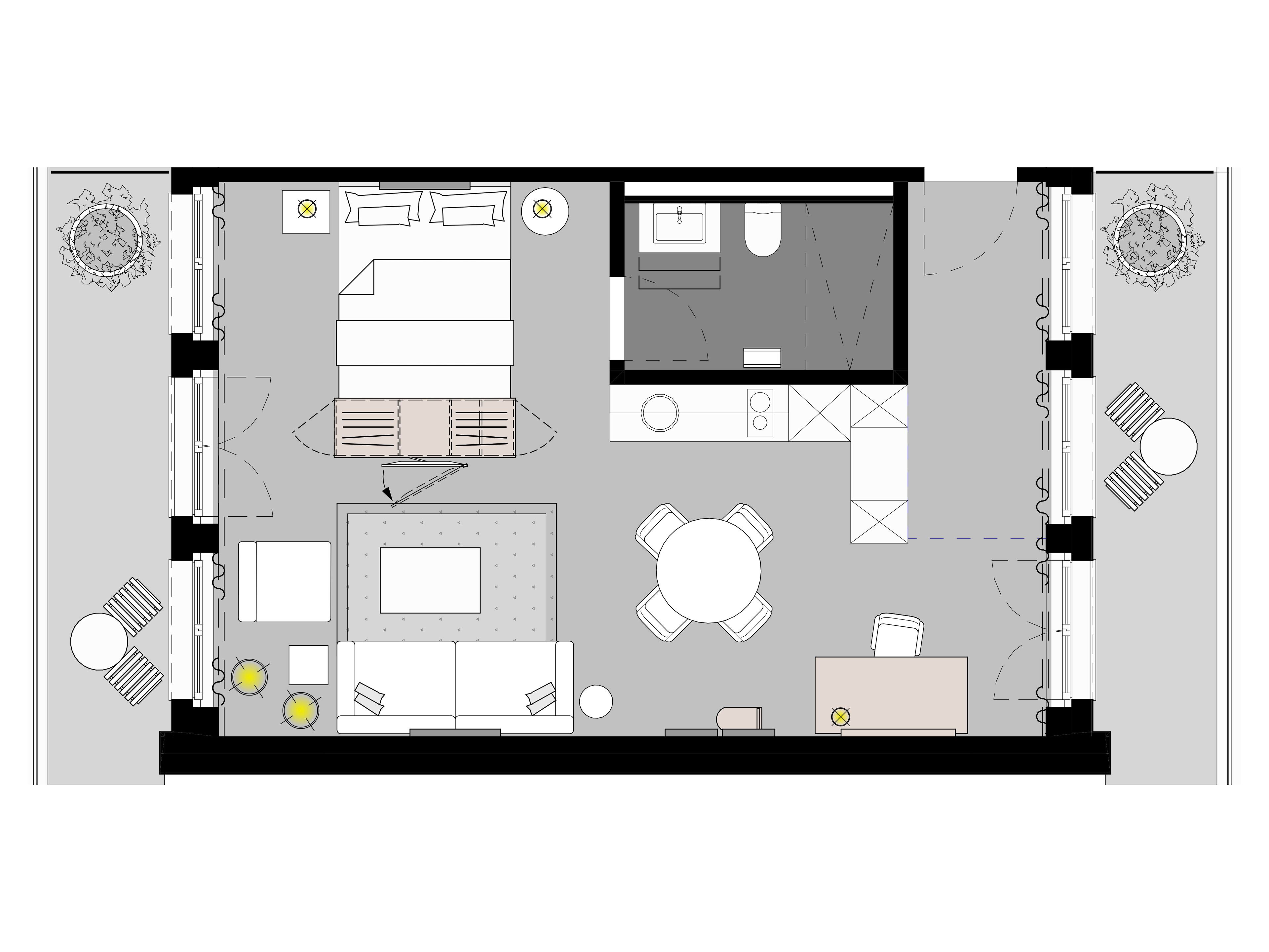 Penthouse Studio | Sengetøy av topp kvalitet, blendingsgardiner og lydisolert