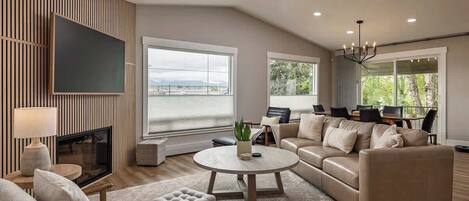 TV, fireplace, offices