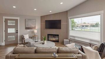 TV, fireplace, offices