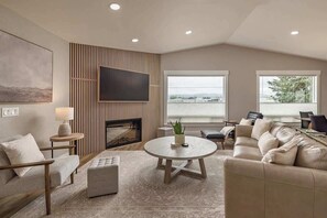 TV, fireplace, offices