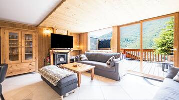 Télévision, cheminée, jeux vidéo, lecteur de DVD