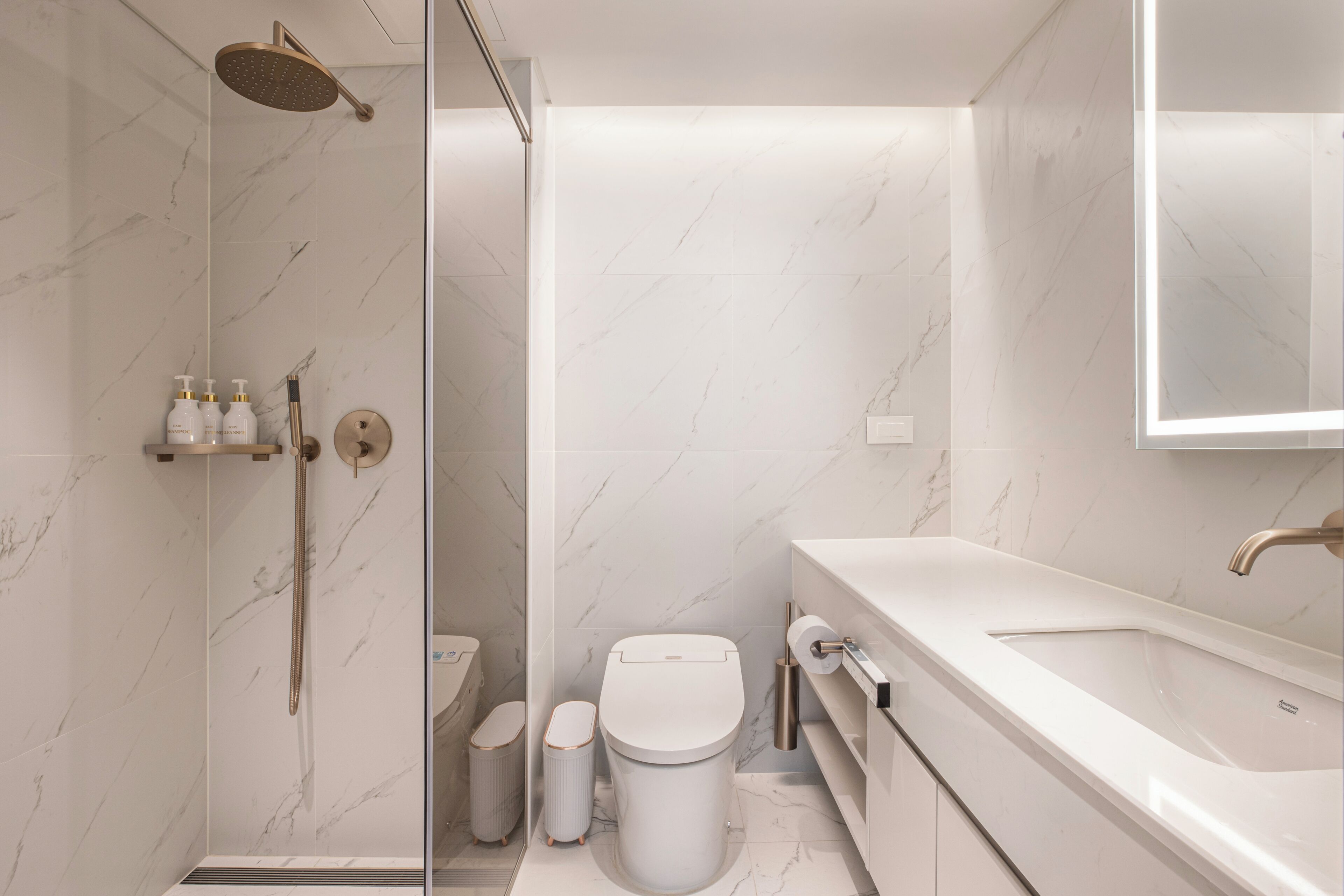 Bruser, hårtørrer, bidet, håndklæder