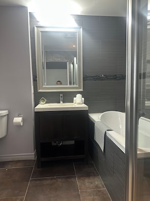 Sèche-cheveux, serviettes fournies, savon, papier toilette