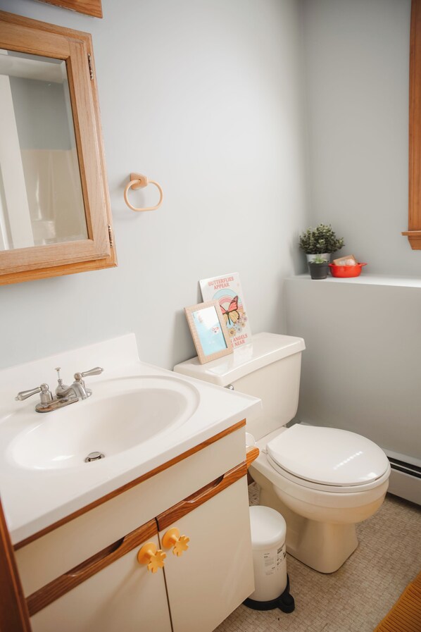 Sèche-cheveux, serviettes fournies, savon, shampoing