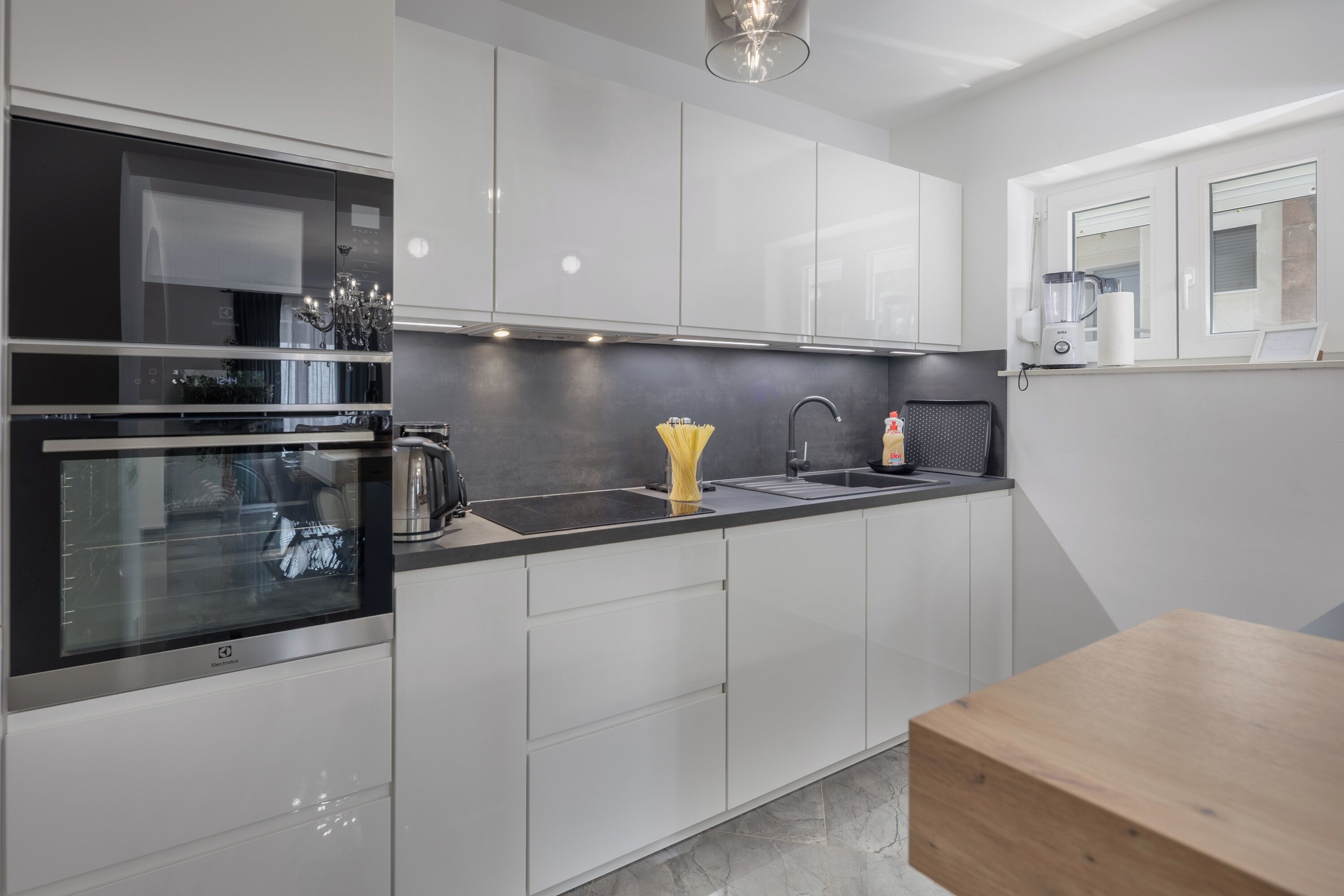 Family House, Multiple Bedrooms, 2 Bathrooms, Mountainside (Villa Natali With Pool And Sea View) | Private kitchen | Fridge, microwave, oven, stovetop