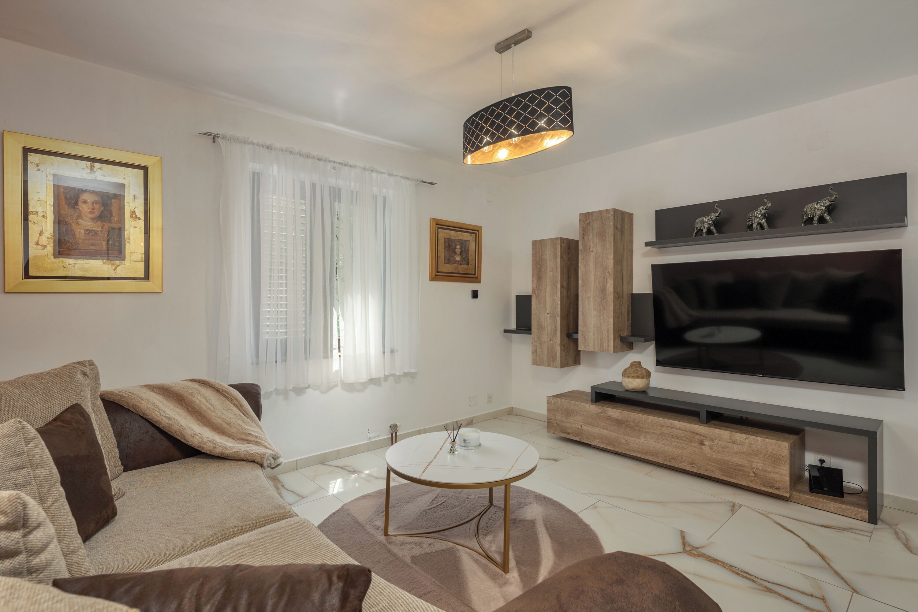 Family House, Multiple Bedrooms, 2 Bathrooms, Mountainside (Villa Natali With Pool And Sea View) | Living area | 21-inch Smart TV with digital channels
