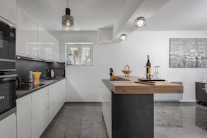 Family House, 3 Bedrooms, 2 Bathrooms, Mountainside (Villa Natali With Pool And Sea View) | Private kitchen | Fridge, microwave, oven, stovetop