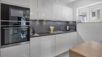 Family House, 3 Bedrooms, 2 Bathrooms, Mountainside (Villa Natali With Pool And Sea View) | Private kitchen | Fridge, microwave, oven, stovetop