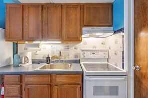 Fridge, oven, coffee/tea maker, blender