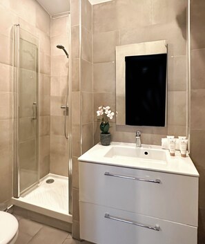 สแตนดาร์ดสตูดิโอ | ห้องน้ำ | ฝักบัว, ไดร์เป่าผม, ผ้าเช็ดตัว, สบู่