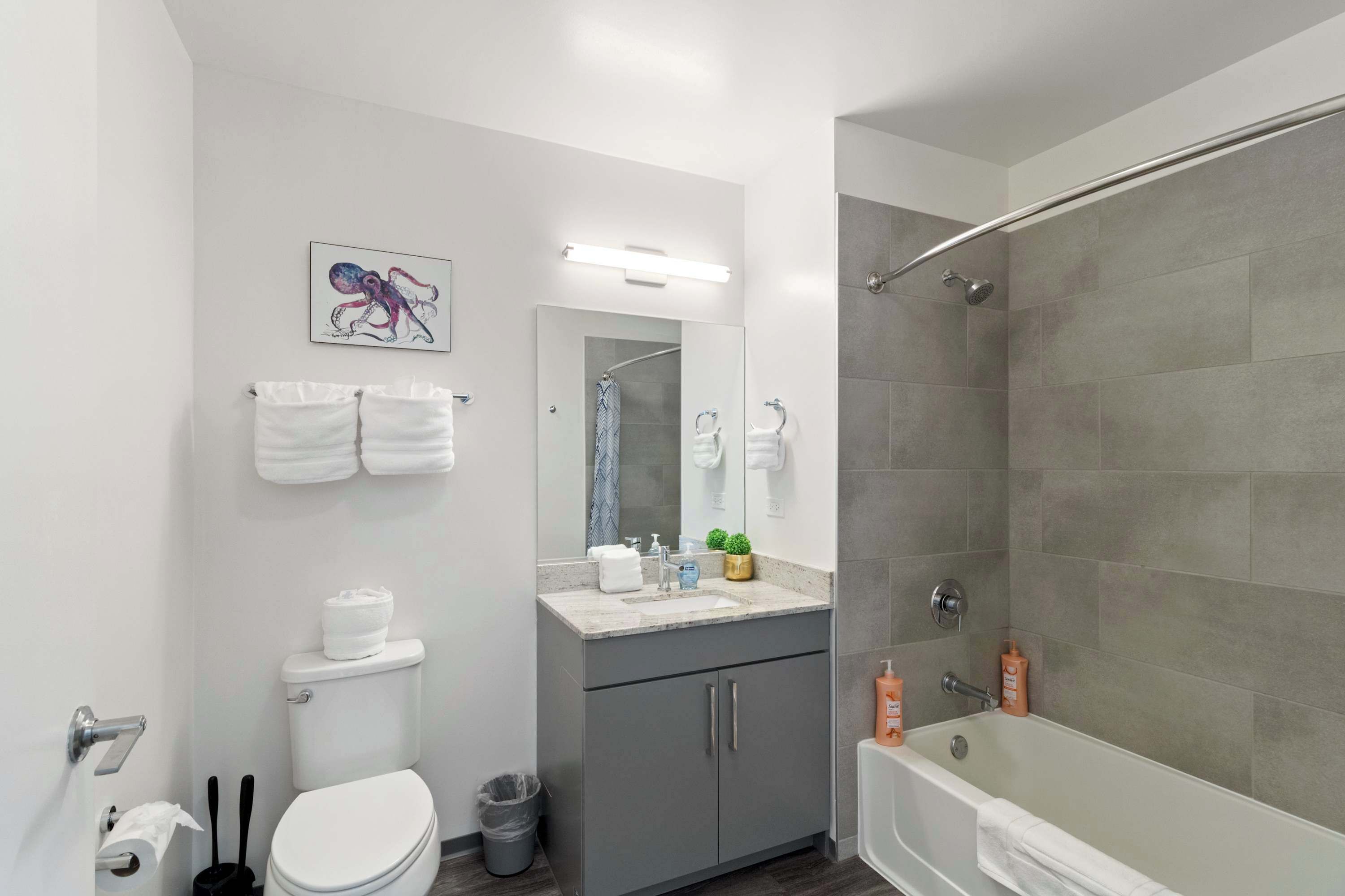 Shower, eco-friendly toiletries, hair dryer, towels