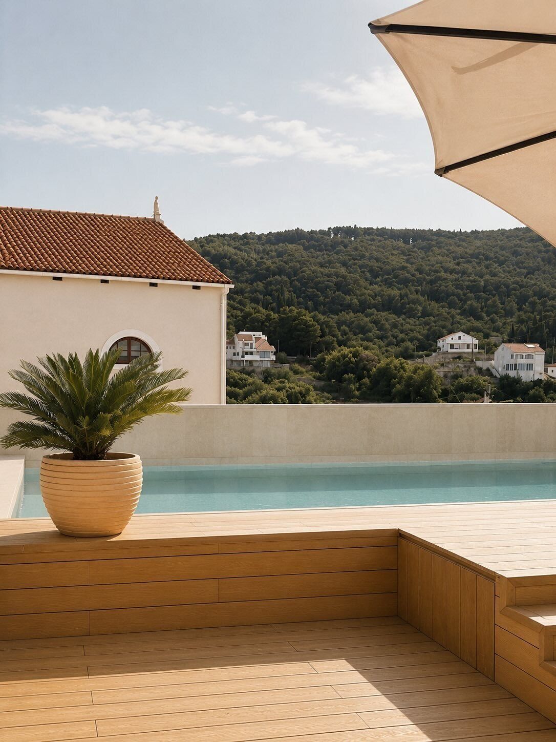 Seasonal outdoor pool, pool umbrellas, sun loungers