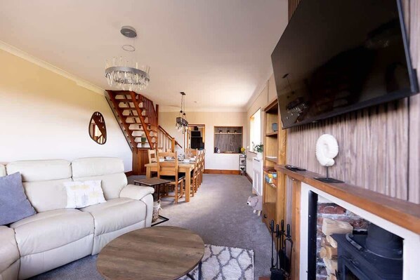 TV, fireplace