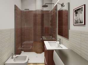 Dusche, Haartrockner, Bidet, Handtücher