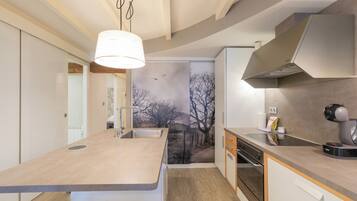 Réfrigérateur, micro-ondes, four, plaque de cuisson