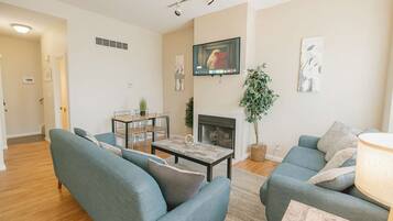 TV, fireplace, offices