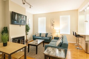 TV, fireplace, offices