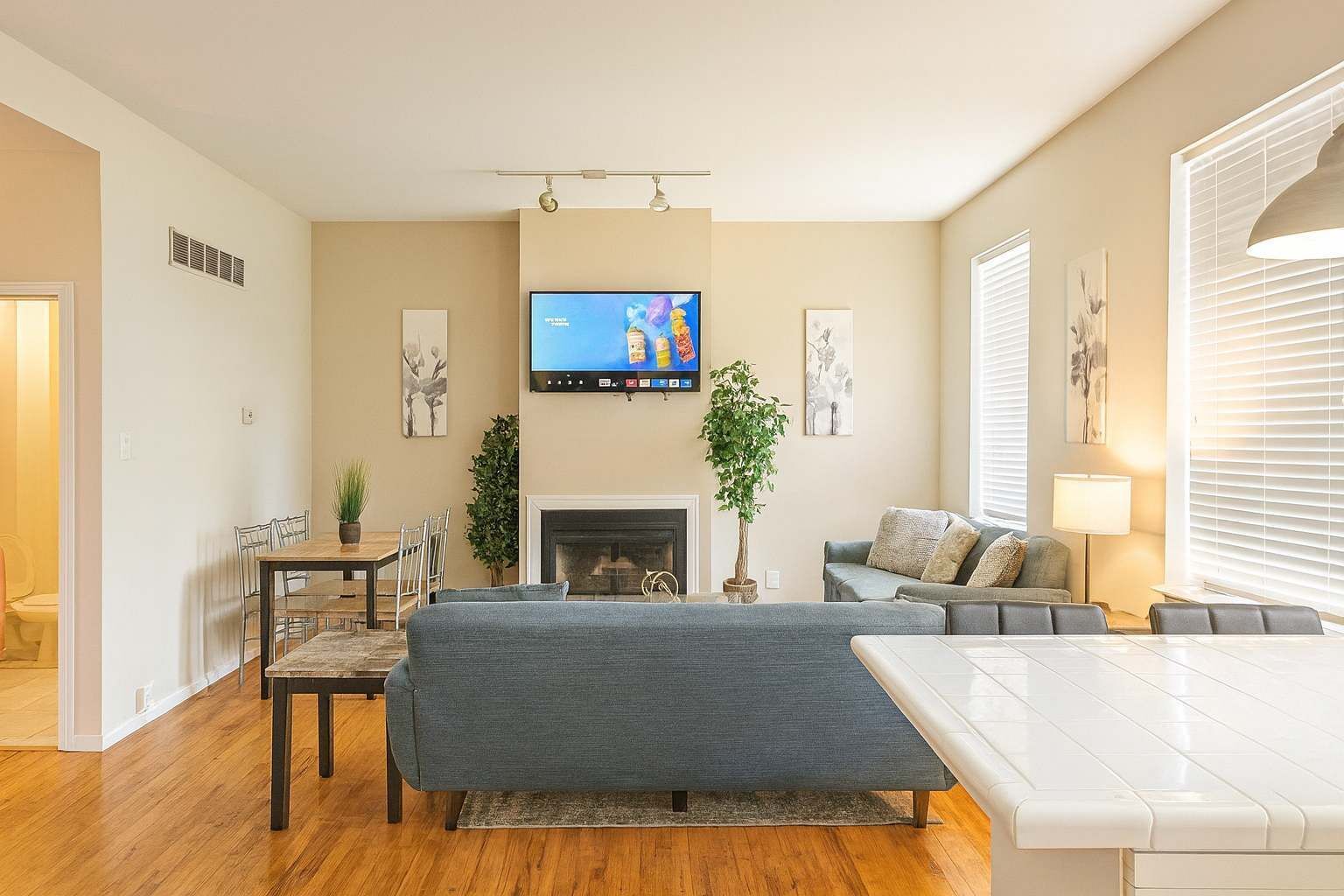 TV, fireplace, offices