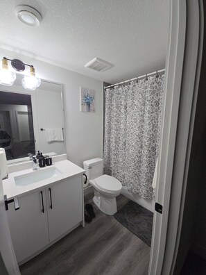 Secador de cabelo, toalhas de banho, sabonete, papel higiênico