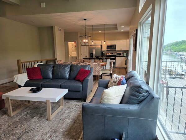 Smart TV, fireplace, DVD player, foosball