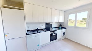 Fridge, microwave, oven, dishwasher