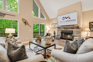 Smart TV, fireplace, table tennis, books