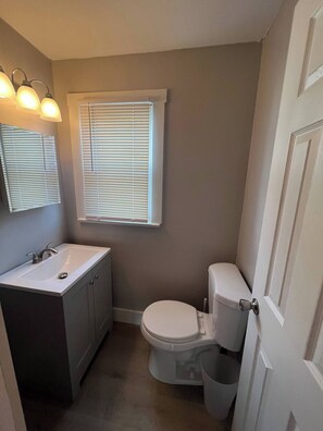 Shower, towels, soap, toilet paper