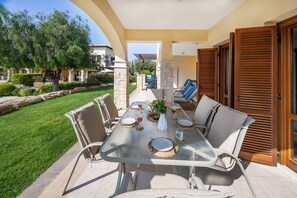 Apartment, 3 Bedrooms, Terrace, Pool View | Outdoor dining - Aa02 Adjacent to Aphrodite Hills- Communal Pool, Garden (Kouklia)