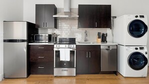 Fridge, dining tables