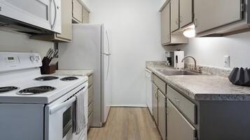 Fridge, dining tables