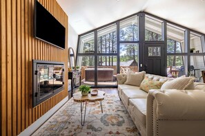 TV, fireplace