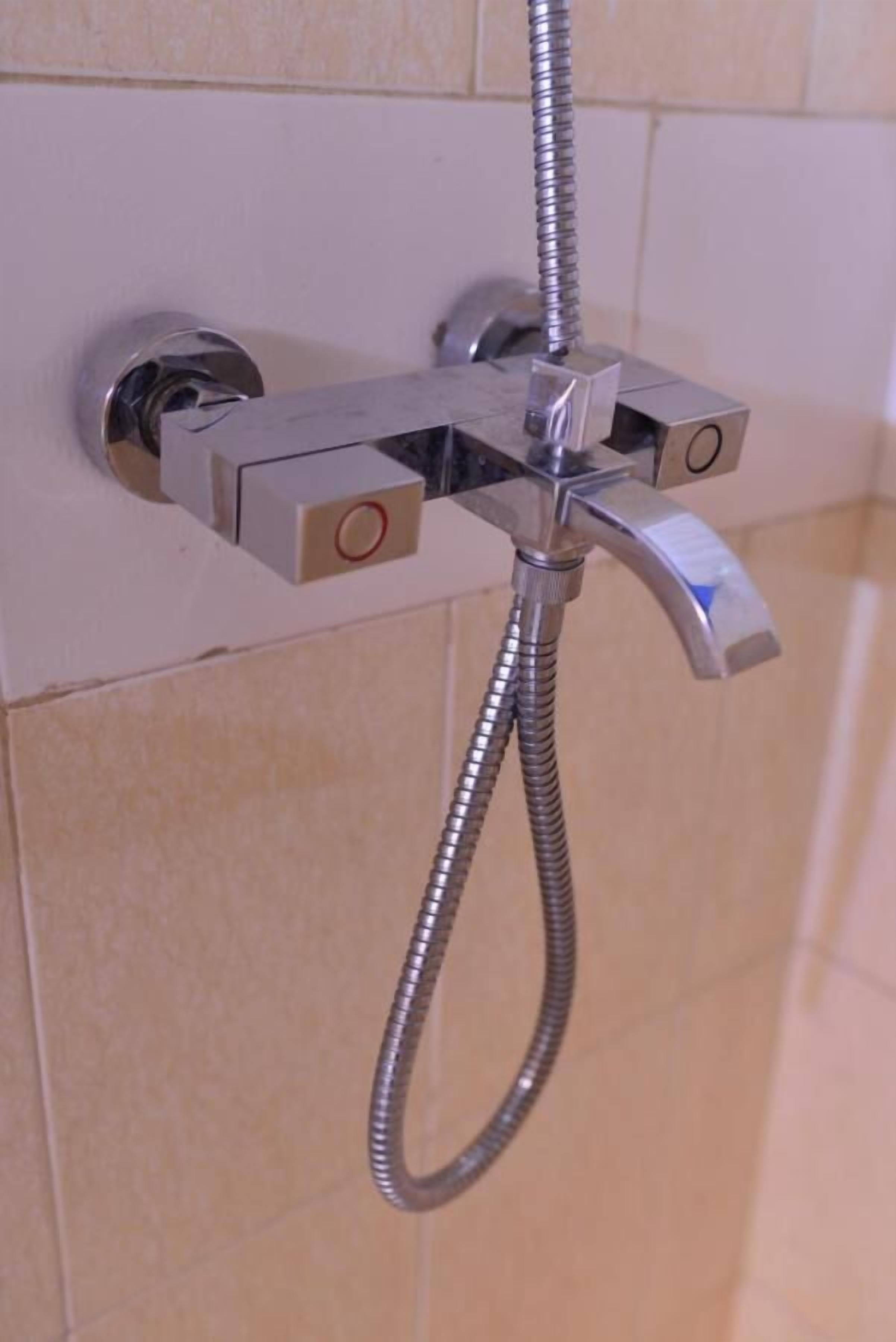 Ducha con manguera flexible y dos mandos.