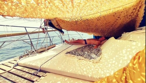 one  double room in our catamaran in porqueroles bay