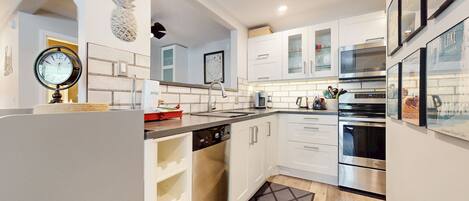 Fridge, microwave, oven, dishwasher