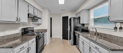 Fridge, microwave, oven, dishwasher