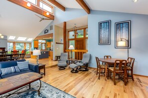 Smart TV, fireplace, foosball, table tennis