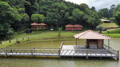 Our cabin at the top of the property with verandah and veranda