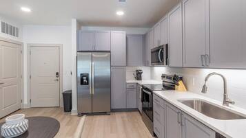 Fridge, dining tables