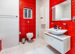 Secadora de cabello, toallas, shampoo, papel de baño 