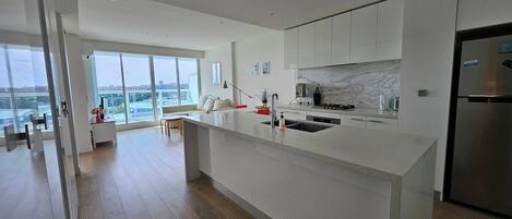 Fridge, microwave, oven, dishwasher