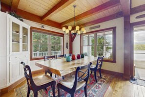 Dining - Spectacular lakefront home w/ private dock, beach, swim platform, gazebo & porch (Center Harbor)