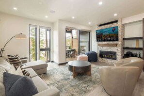 TV, fireplace, video games, stereo